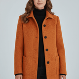 Tailored Wool Button-Front Overcoat with Stand Collar
