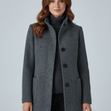 Tailored Wool Button-Front Overcoat with Stand Collar