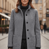 Tailored Wool Button-Front Overcoat with Stand Collar