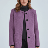 Tailored Wool Button-Front Overcoat with Stand Collar