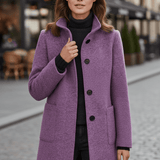 Tailored Wool Button-Front Overcoat with Stand Collar