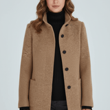 Tailored Wool Button-Front Overcoat with Stand Collar