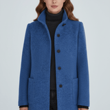 Tailored Wool Button-Front Overcoat with Stand Collar