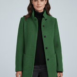 Tailored Wool Button-Front Overcoat with Stand Collar