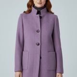 Tailored Wool Button-Front Overcoat with Stand Collar