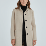 Tailored Wool Button-Front Overcoat with Stand Collar