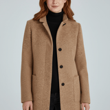 Tailored Wool Button-Front Overcoat with Stand Collar
