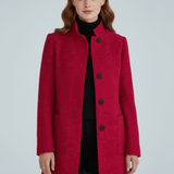 Tailored Wool Button-Front Overcoat with Stand Collar