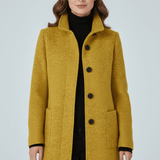 Tailored Wool Button-Front Overcoat with Stand Collar