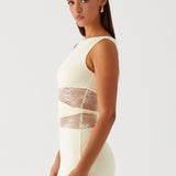 Bodycon Mini Dress with Lace Cut-Out Waist