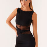 Bodycon Mini Dress with Lace Cut-Out Waist