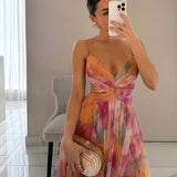 Cut-Out Wrap Maxi Dress with Spaghetti Straps