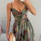 Cut-Out Wrap Maxi Dress with Spaghetti Straps