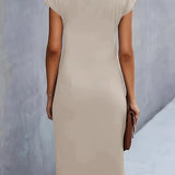 Ruched Bodycon Midi Dress with Crew Neck
