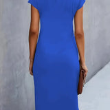 Ruched Bodycon Midi Dress with Crew Neck