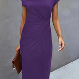 Ruched Bodycon Midi Dress with Crew Neck