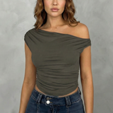 Fitted Ruched One-Shoulder Top