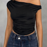 Fitted Ruched One-Shoulder Top
