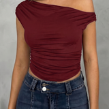 Fitted Ruched One-Shoulder Top