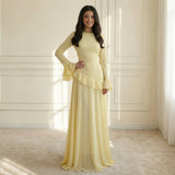 Ruffle A-Line Maxi Dress with Bell Sleeves