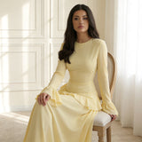 Ruffle A-Line Maxi Dress with Bell Sleeves