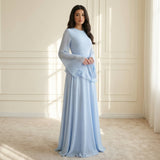 Ruffle A-Line Maxi Dress with Bell Sleeves