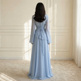 Ruffle A-Line Maxi Dress with Bell Sleeves