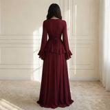 Ruffle A-Line Maxi Dress with Bell Sleeves