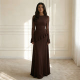 Ruffle A-Line Maxi Dress with Bell Sleeves