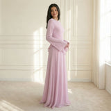 Ruffle A-Line Maxi Dress with Bell Sleeves