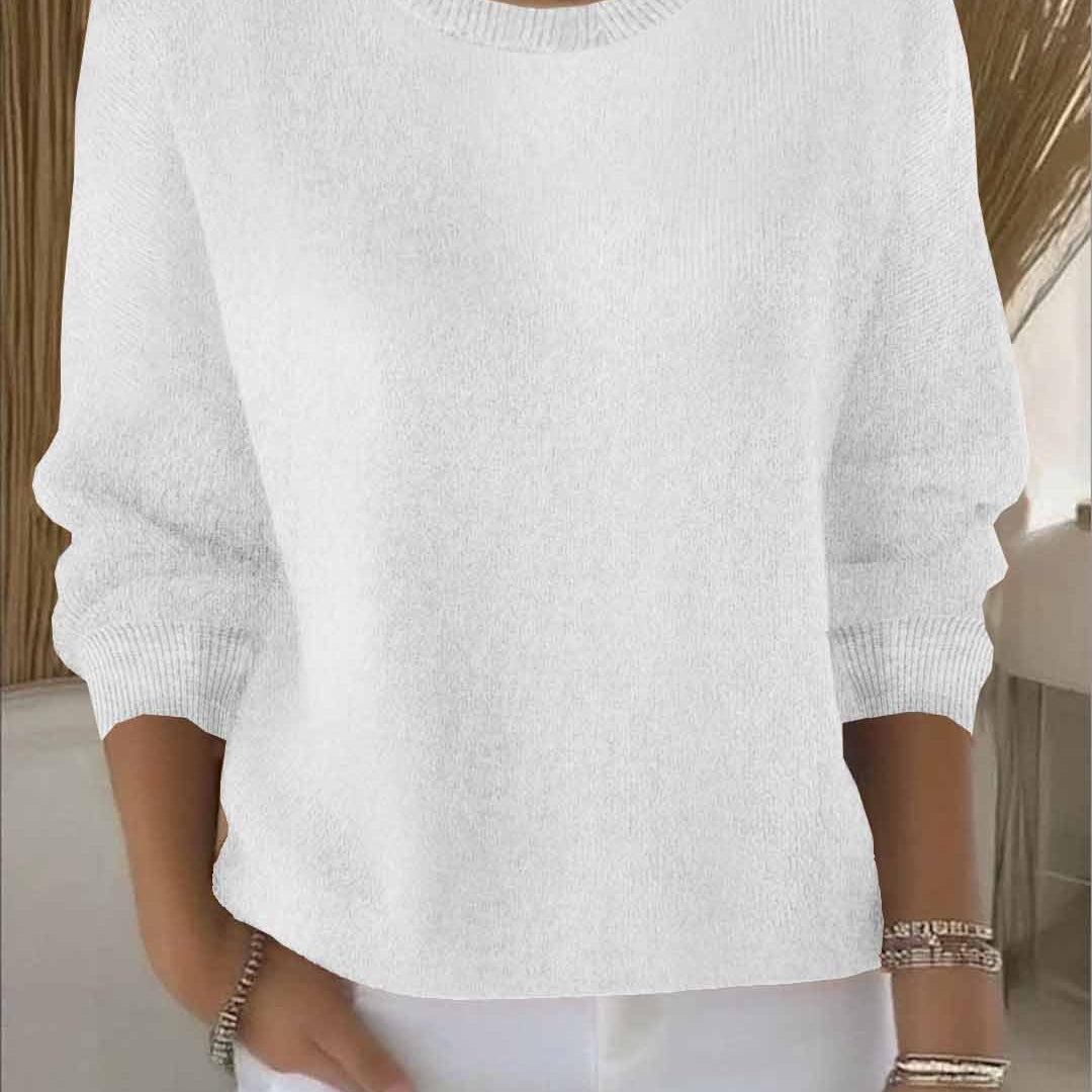 Oversized Crew Neck Knit Sweater with Ribbed Trim