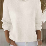 Oversized Crew Neck Knit Sweater with Ribbed Trim