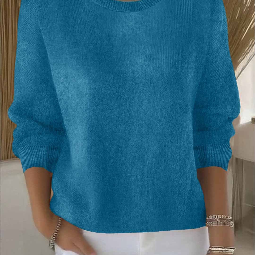 Oversized Crew Neck Knit Sweater with Ribbed Trim
