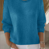 Oversized Crew Neck Knit Sweater with Ribbed Trim
