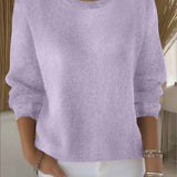 Oversized Crew Neck Knit Sweater with Ribbed Trim