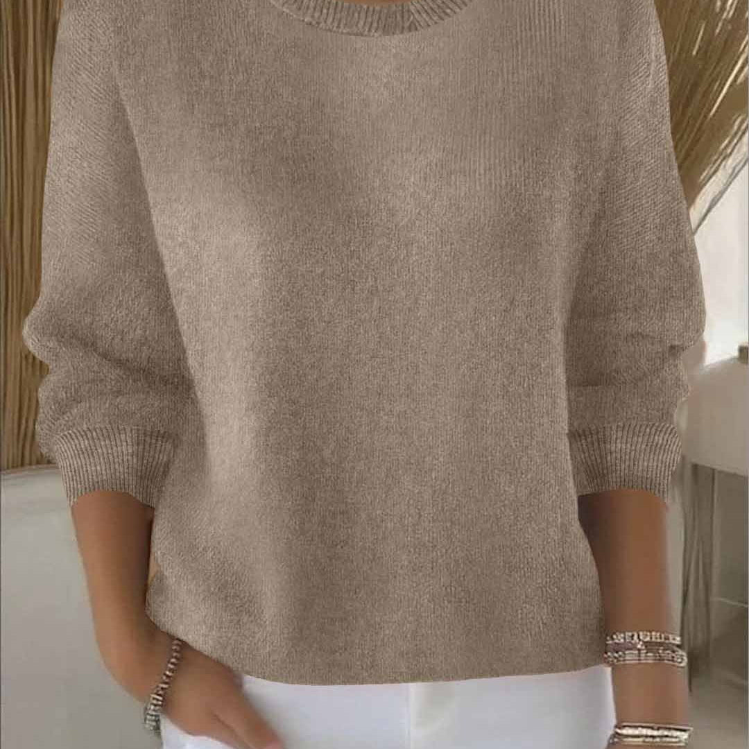 Oversized Crew Neck Knit Sweater with Ribbed Trim