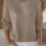 Oversized Crew Neck Knit Sweater with Ribbed Trim