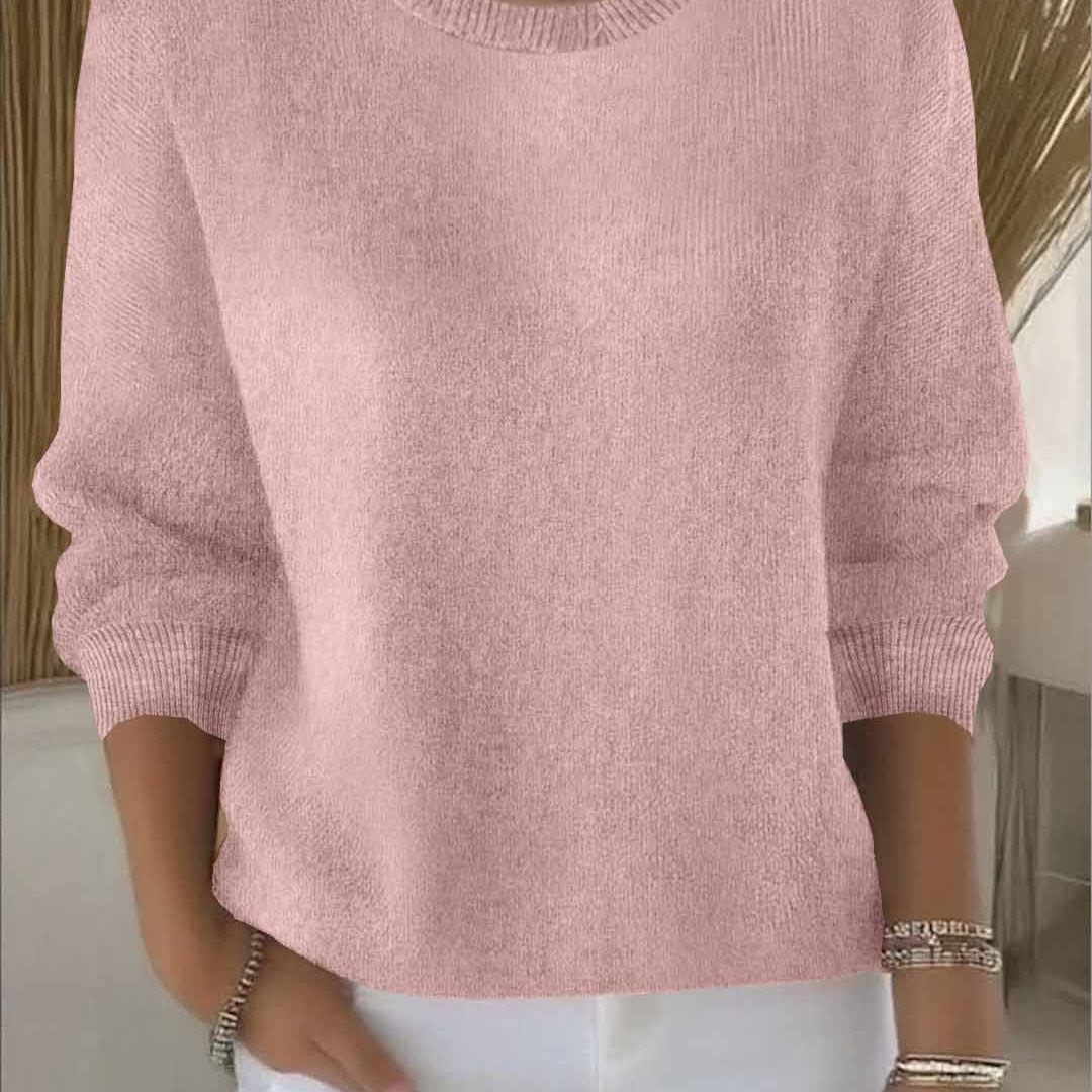 Oversized Crew Neck Knit Sweater with Ribbed Trim