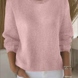 Oversized Crew Neck Knit Sweater with Ribbed Trim