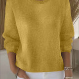Oversized Crew Neck Knit Sweater with Ribbed Trim