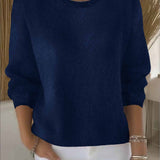 Oversized Crew Neck Knit Sweater with Ribbed Trim