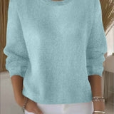 Oversized Crew Neck Knit Sweater with Ribbed Trim