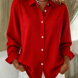 Oversized Button-Up Blouse with Long Sleeves