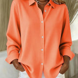 Oversized Button-Up Blouse with Long Sleeves