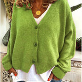 V-Neck Knit Cardigan with Button Front and Long Sleeves