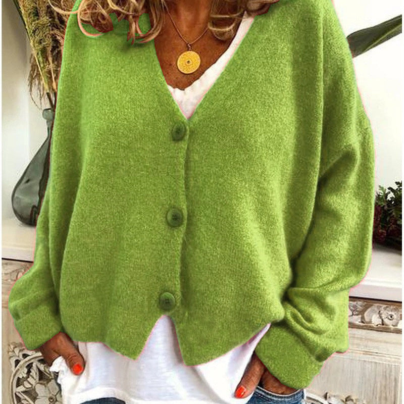 V-Neck Knit Cardigan with Button Front and Long Sleeves