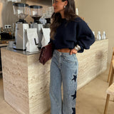 Wide-Leg Denim Jeans with Star Patch