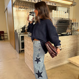 Wide-Leg Denim Jeans with Star Patch
