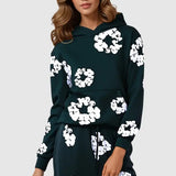 Women's Floral Print Tracksuit with Pullover Hoodie and Drawstring Jogger Pants