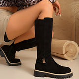 Women's Knee High Boots with Side Zipper and Chunky Lug Sole